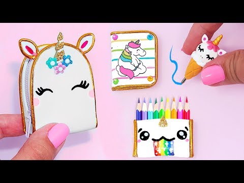 DIY: Miniature UNICORN School Supplies ( Backpack, Notebook, Pen, Pencil case) REALLY WORKS